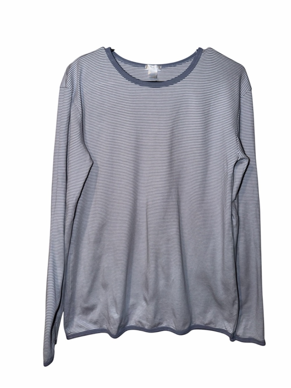 Lake Pima Cotton Stripe Crew Long Sleeve in Blue Size L